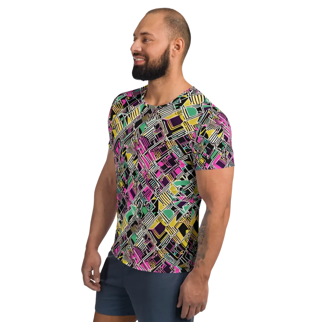 Neon Maze on Men's Athletic T-Shirt — Left