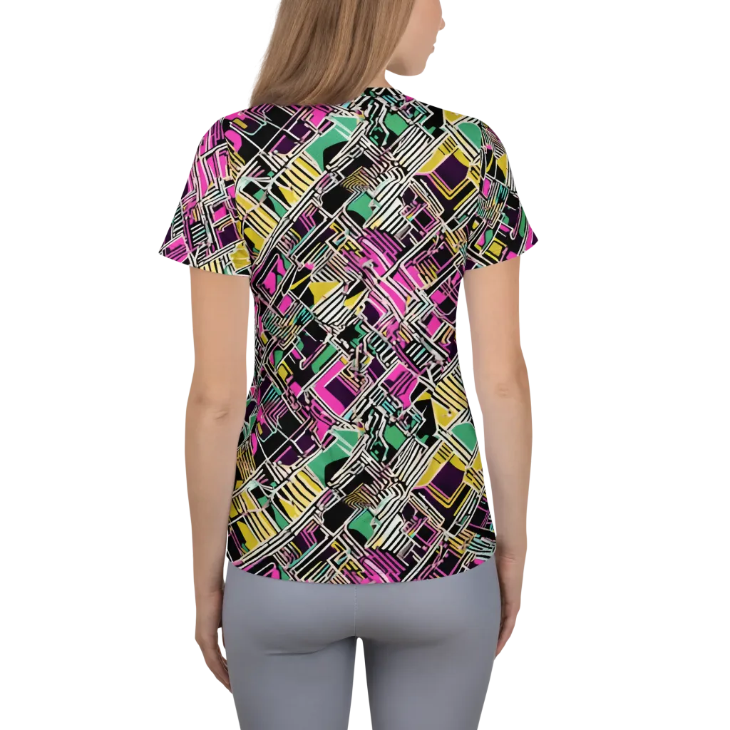 Neon Maze on Women's Athletic T-Shirt — Back