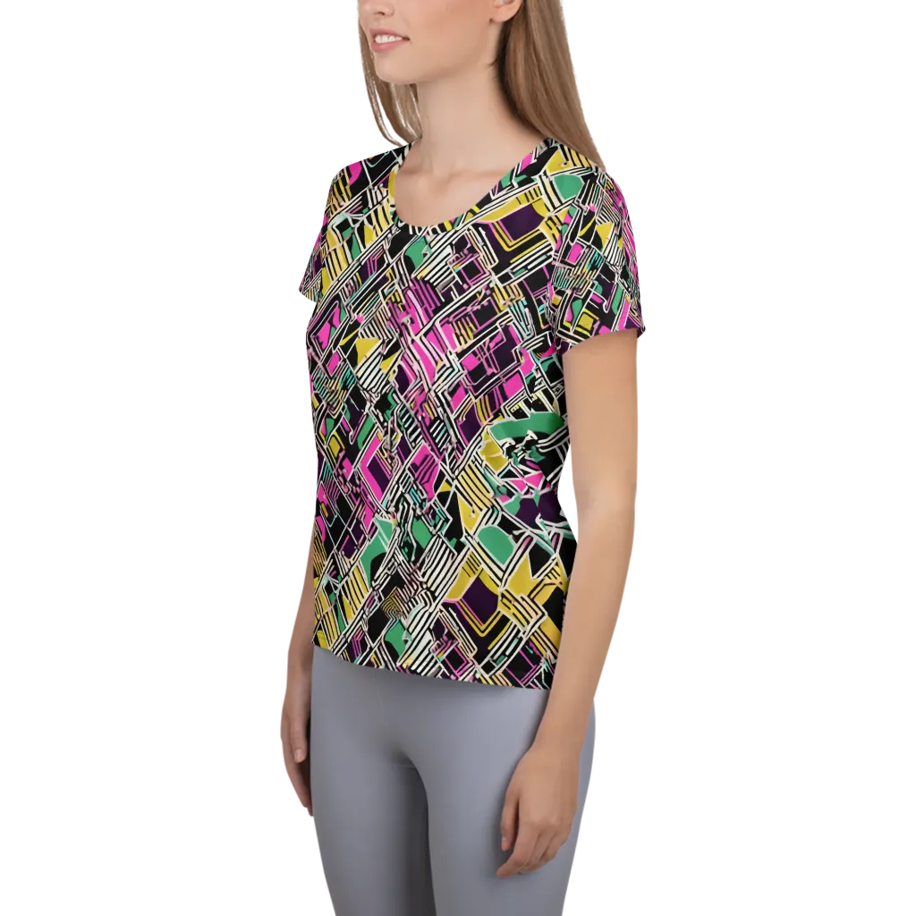 Neon Maze on Women's Athletic T-Shirt — Left