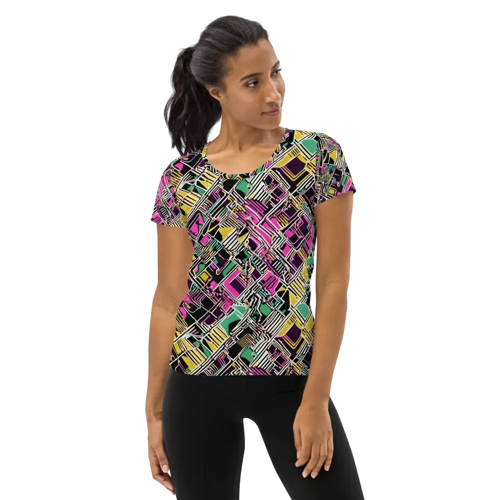 Neon Maze on Women's Athletic T-Shirt — Front