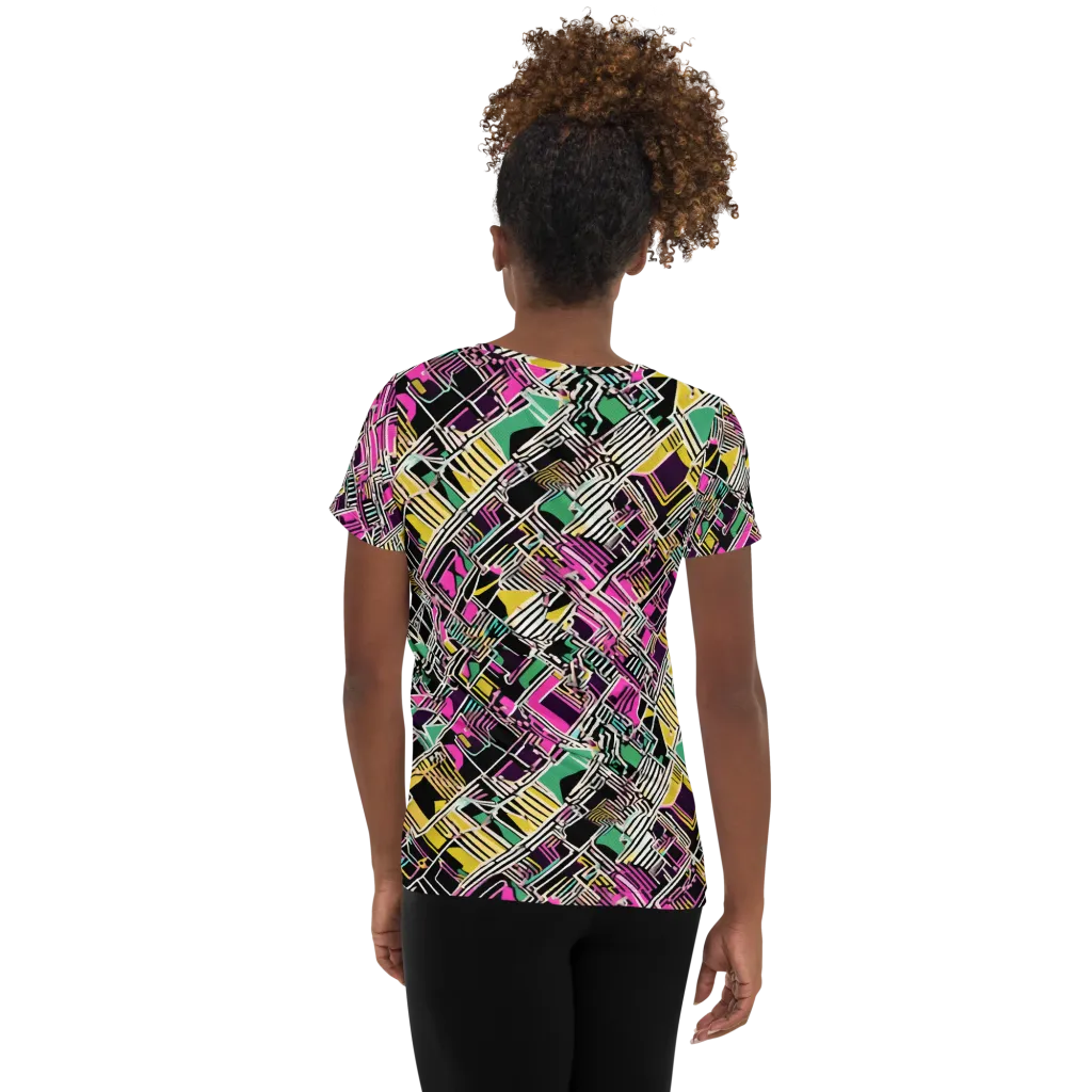 Neon Maze on Women's Athletic T-Shirt — Back