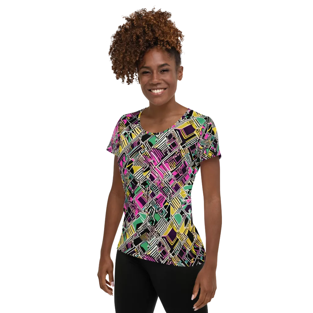 Neon Maze on Women's Athletic T-Shirt — Left