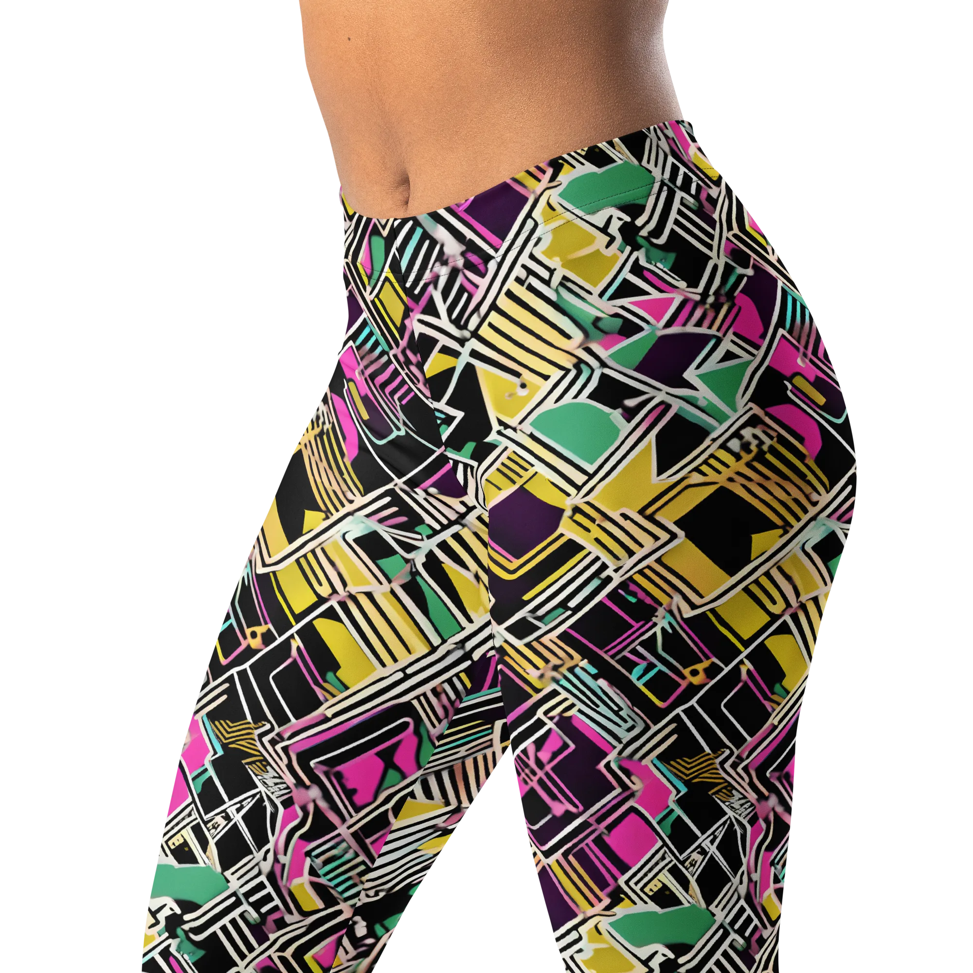 Neon Maze on Leggings — Left Front