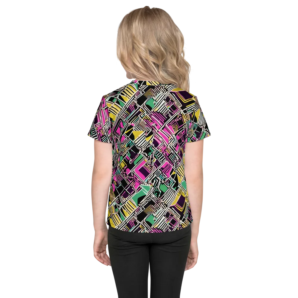 Neon Maze on Kids Crew Neck T-Shirt — Back