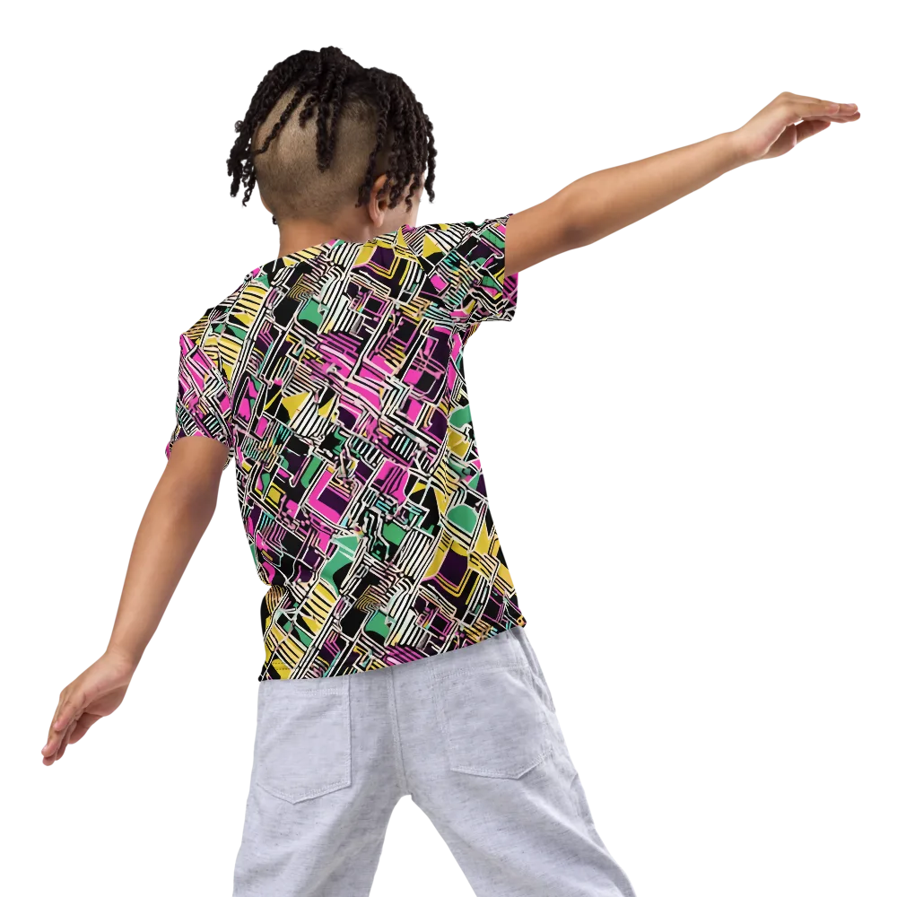 Neon Maze on Kids Crew Neck T-Shirt — Back