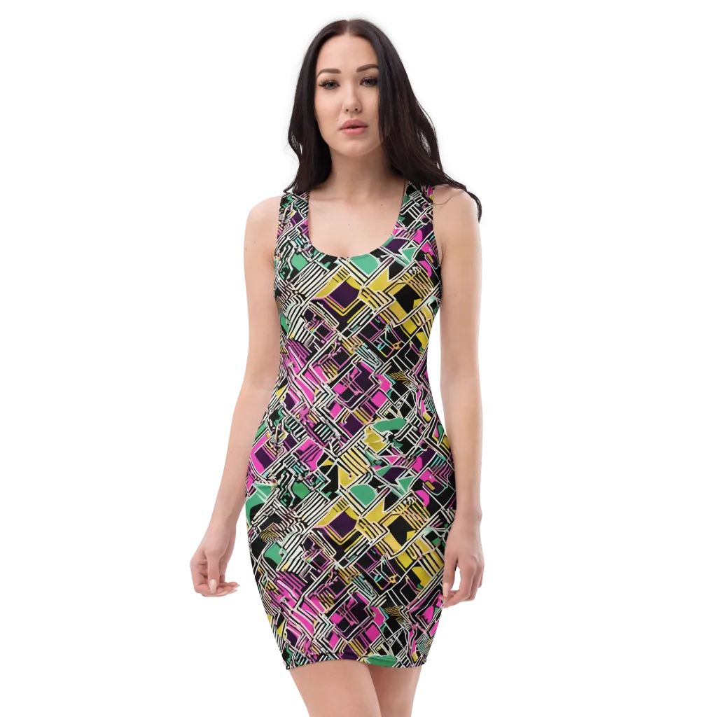 Neon Maze on Bodycon Dress — Front