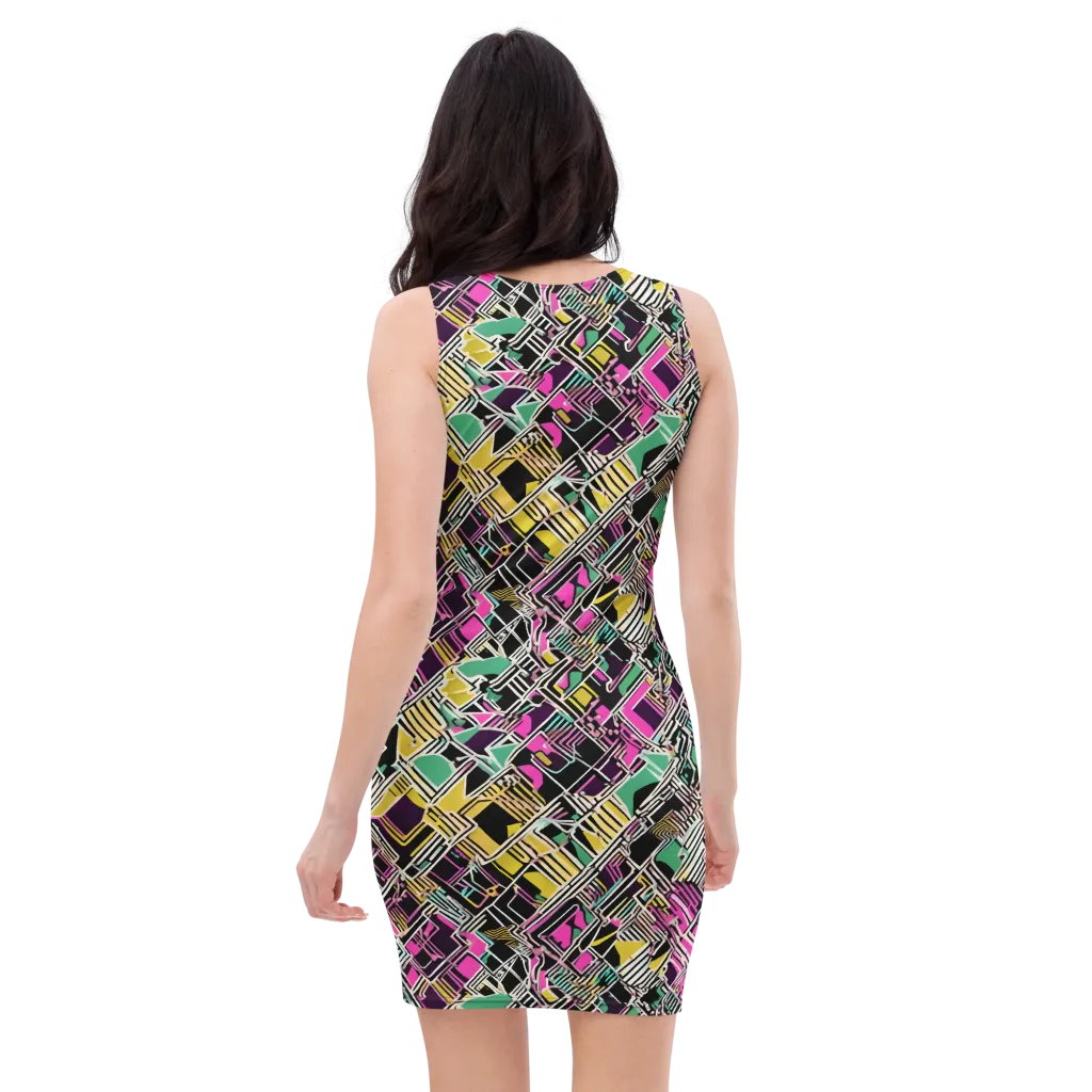Neon Maze on Bodycon Dress — Back