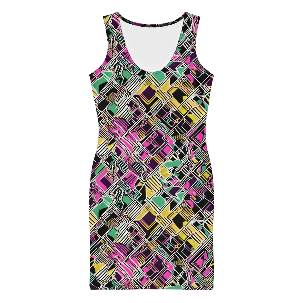 Neon Maze on Bodycon Dress — Front