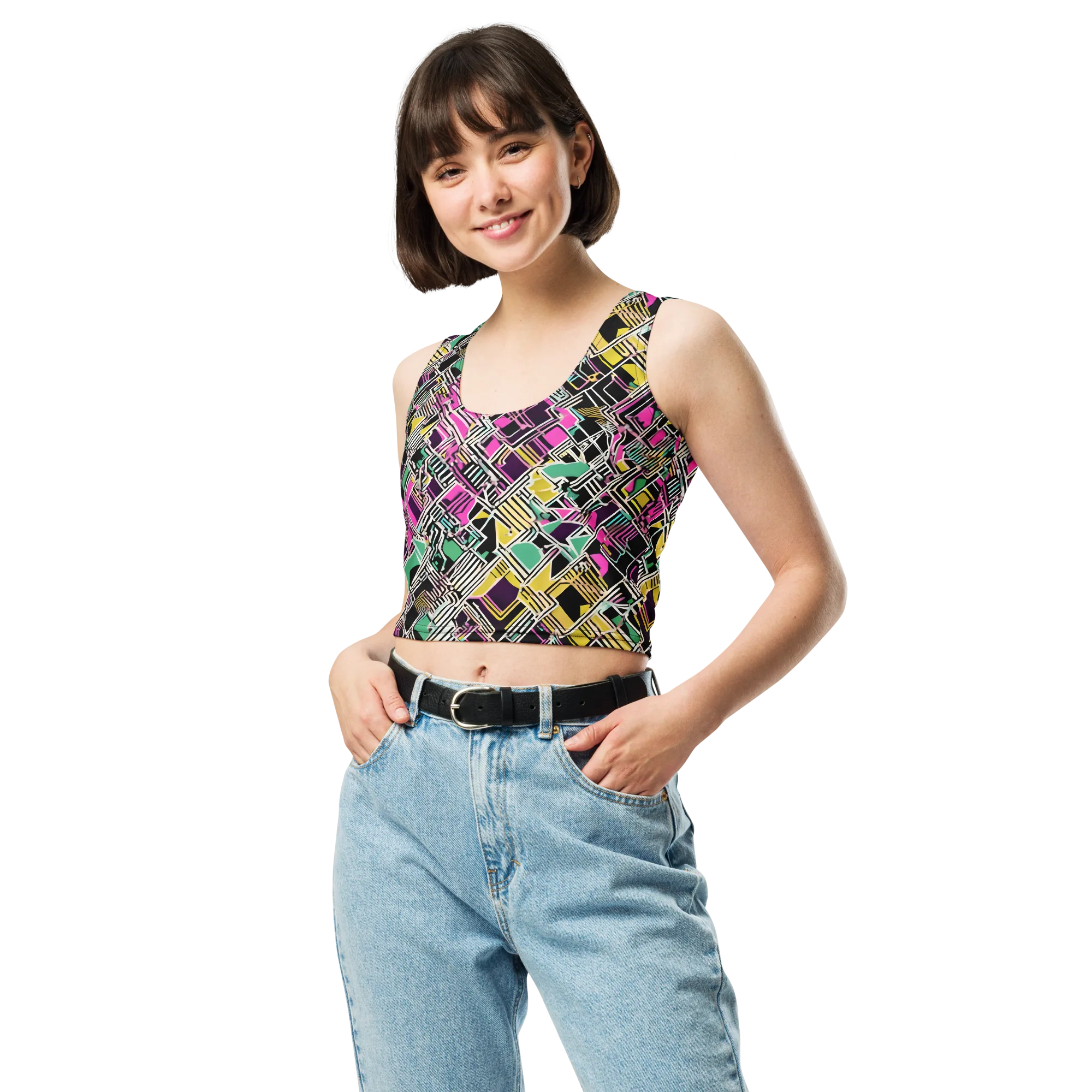 Neon Maze on Crop Top — Front