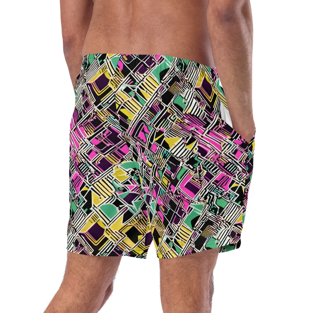 Neon Maze on Swim Trunks — Right Back