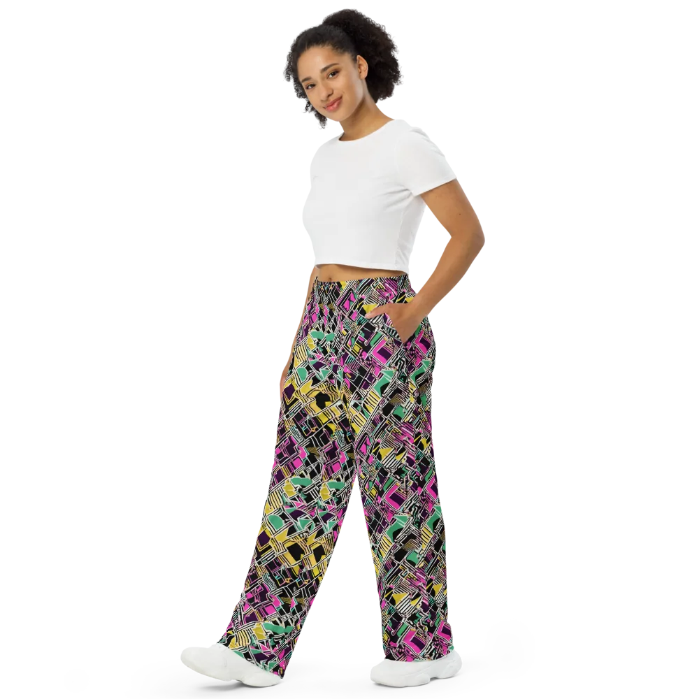 Neon Maze on Wide-Leg Pants — Left Front