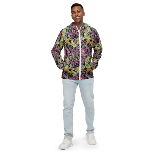 Neon Maze on a Men's Windbreaker