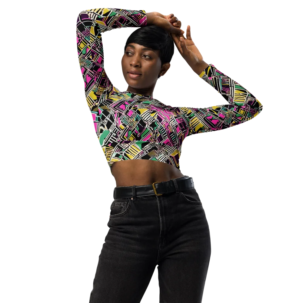Neon Maze on Long Sleeve Crop Top — Front