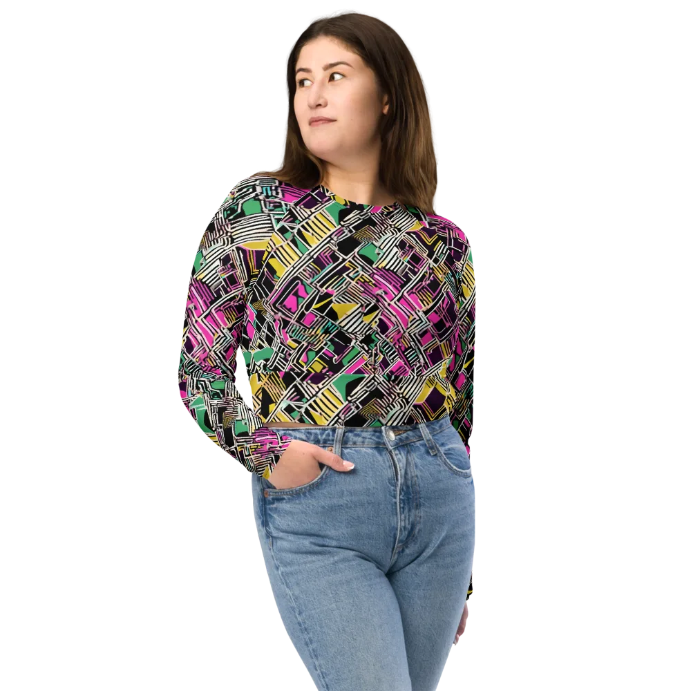 Neon Maze on Long Sleeve Crop Top — Front