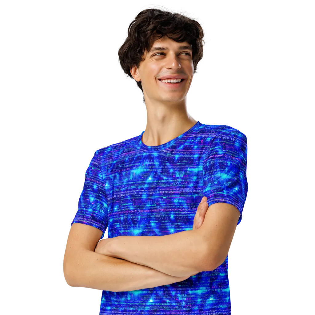 Neon Cipher on Men's Crew Neck T-Shirt — Left Front