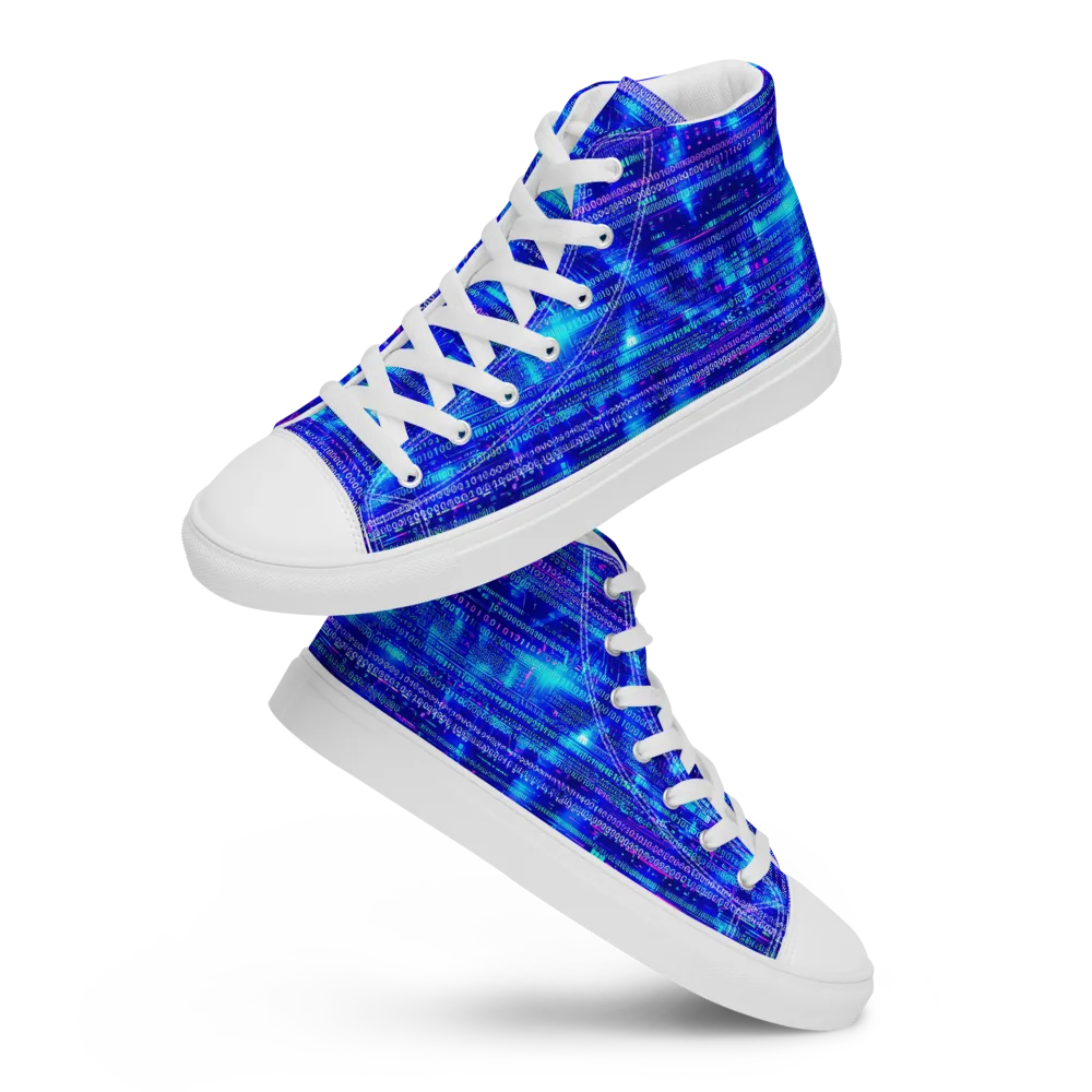 Neon Cipher on Men's High Top Canvas Shoes — Front