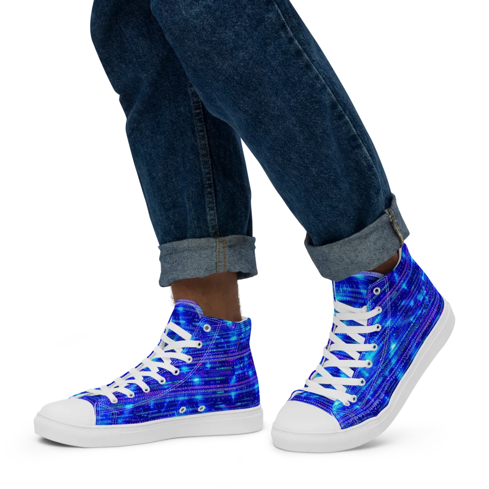 Neon Cipher on Men's High Top Canvas Shoes — Left
