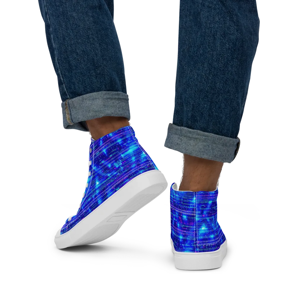 Neon Cipher on Men's High Top Canvas Shoes — Back
