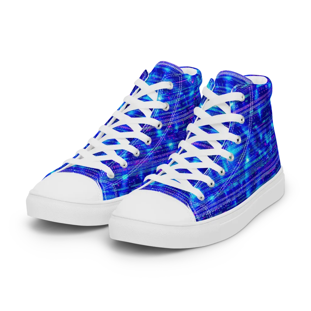 Neon Cipher on Women's High Top Canvas Shoes — Left Front