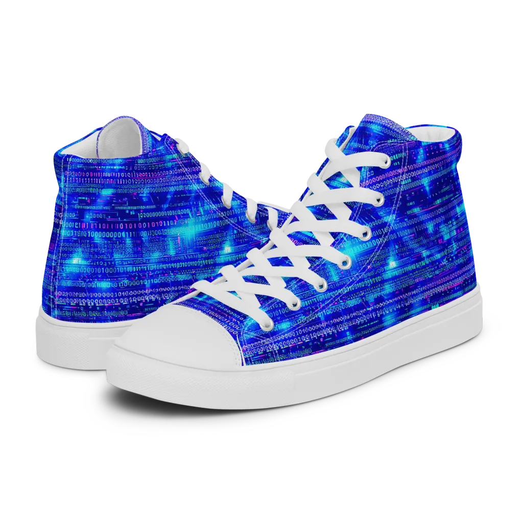 Neon Cipher on Women's High Top Canvas Shoes — Left