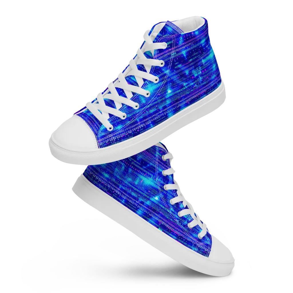 Neon Cipher on Women's High Top Canvas Shoes — Front