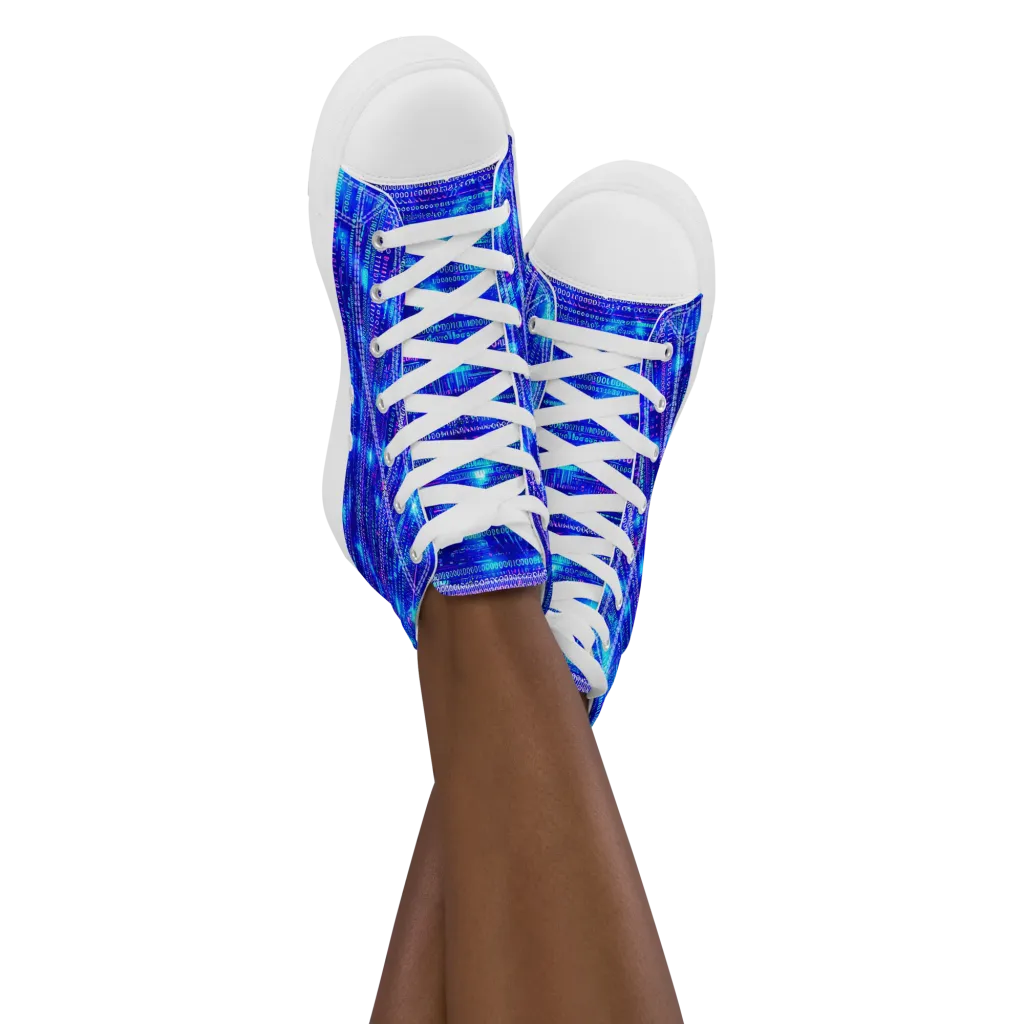 Neon Cipher on Women's High Top Canvas Shoes — Front
