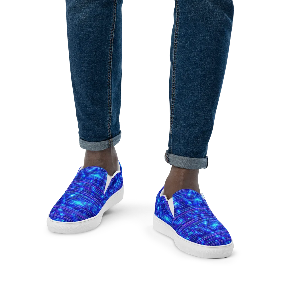 Neon Cipher on Men's Slip-On Canvas Shoes — Front