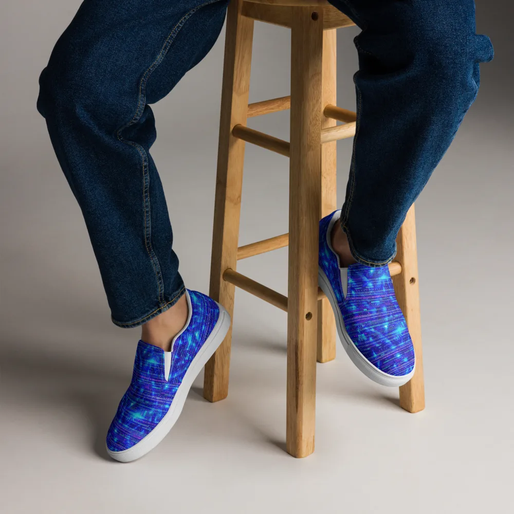 Neon Cipher on Men's Slip-On Canvas Shoes — Front