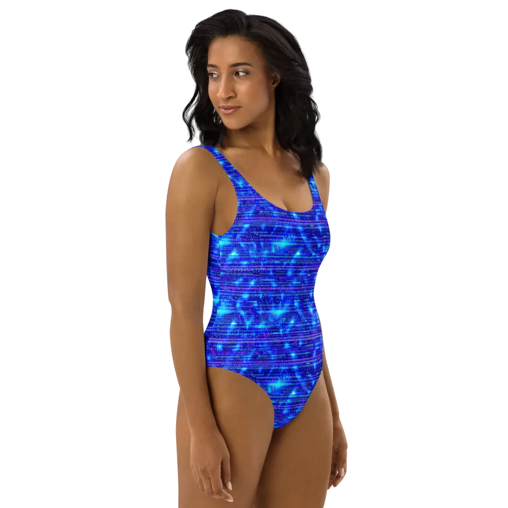 Neon Cipher on One-Piece Swimsuit — Right
