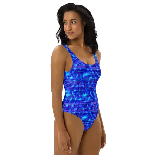 Neon Cipher on a One-Piece Swimsuit