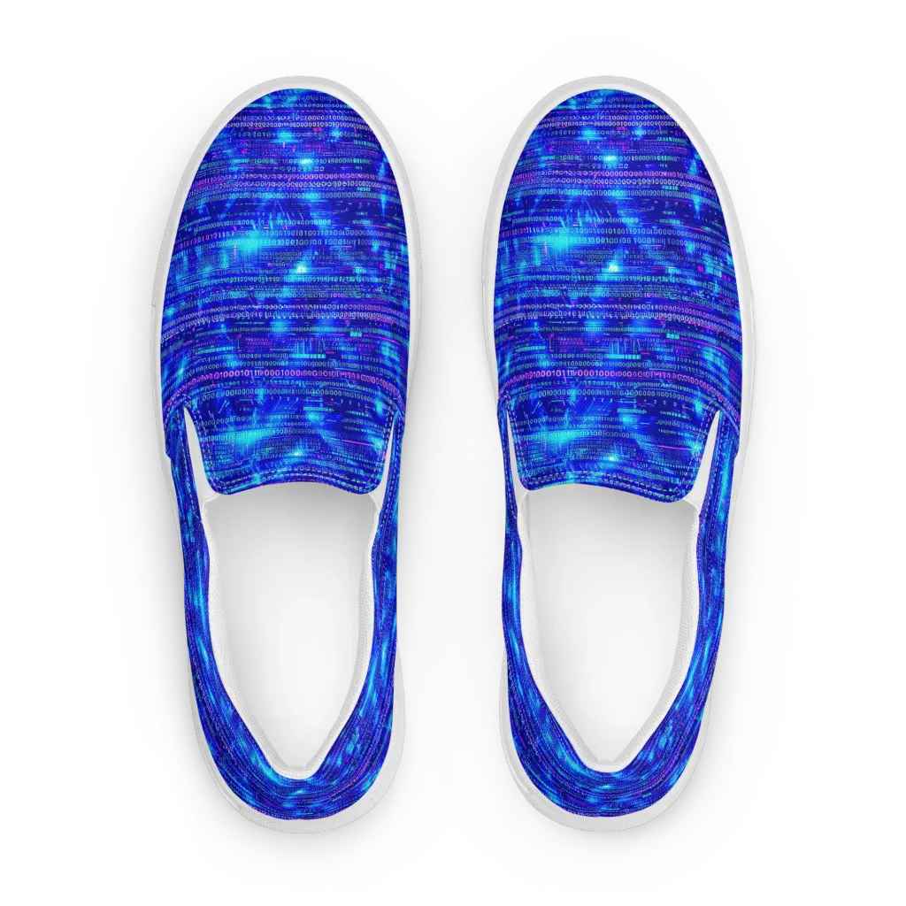 Neon Cipher on Women's Slip-On Canvas Shoes — Front