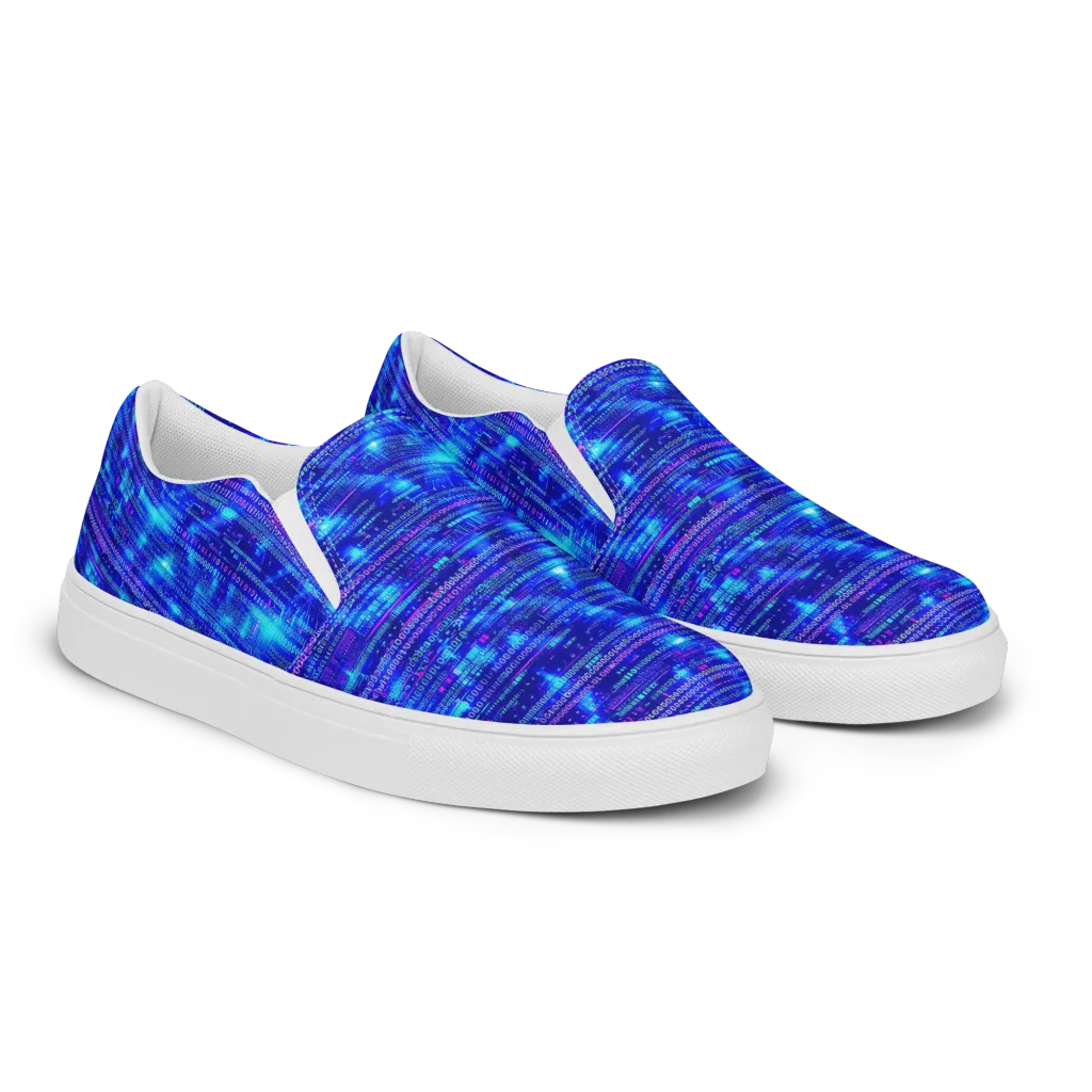 Neon Cipher on Women's Slip-On Canvas Shoes — Right Front