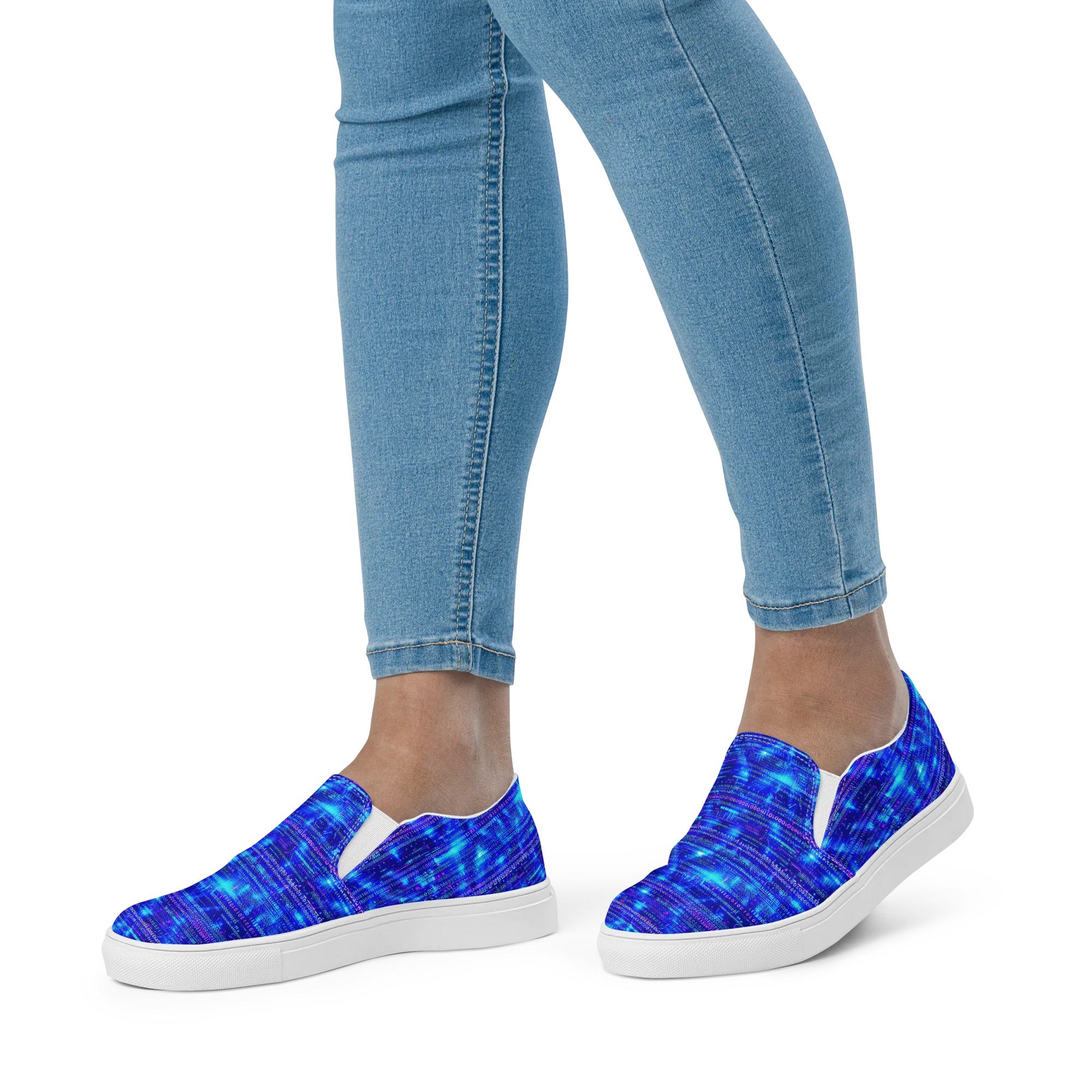 Neon Cipher on Women's Slip-On Canvas Shoes — Front