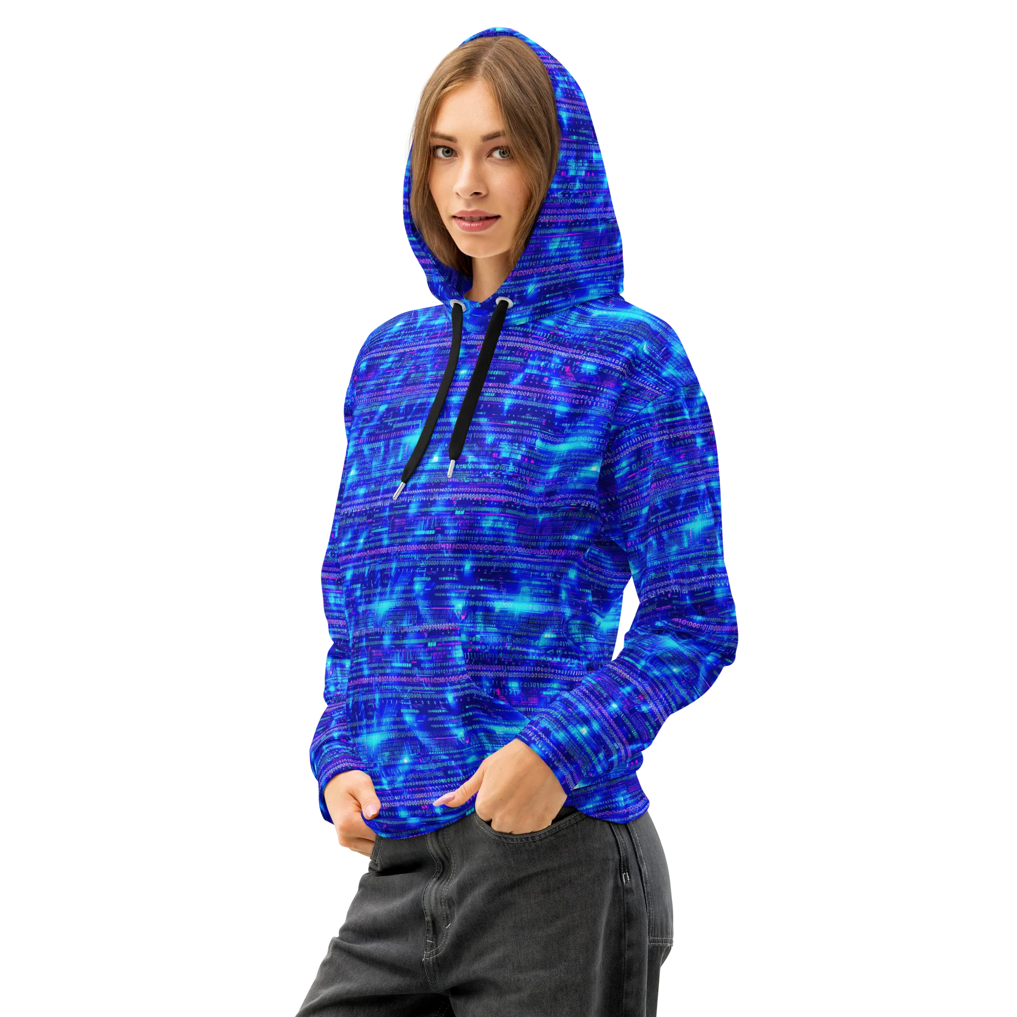 Neon Cipher on Cotton Hoodie — Left Front