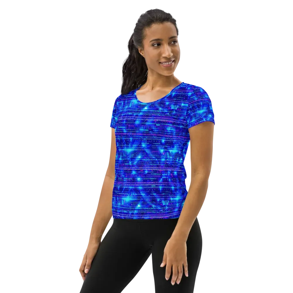 Neon Cipher on Women's Athletic T-Shirt — Left