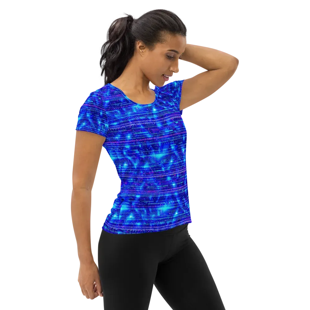 Neon Cipher on Women's Athletic T-Shirt — Right