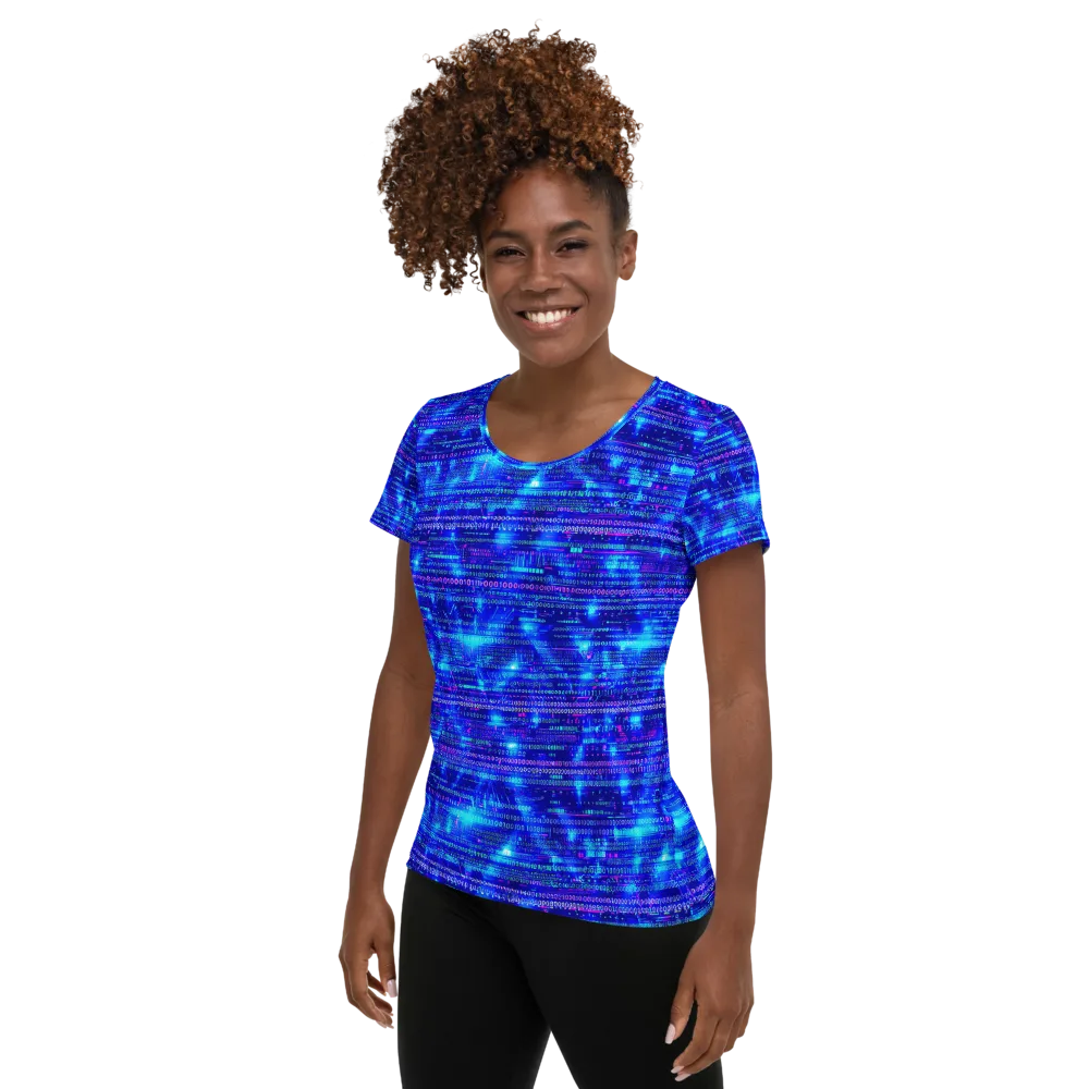 Neon Cipher on Women's Athletic T-Shirt — Left
