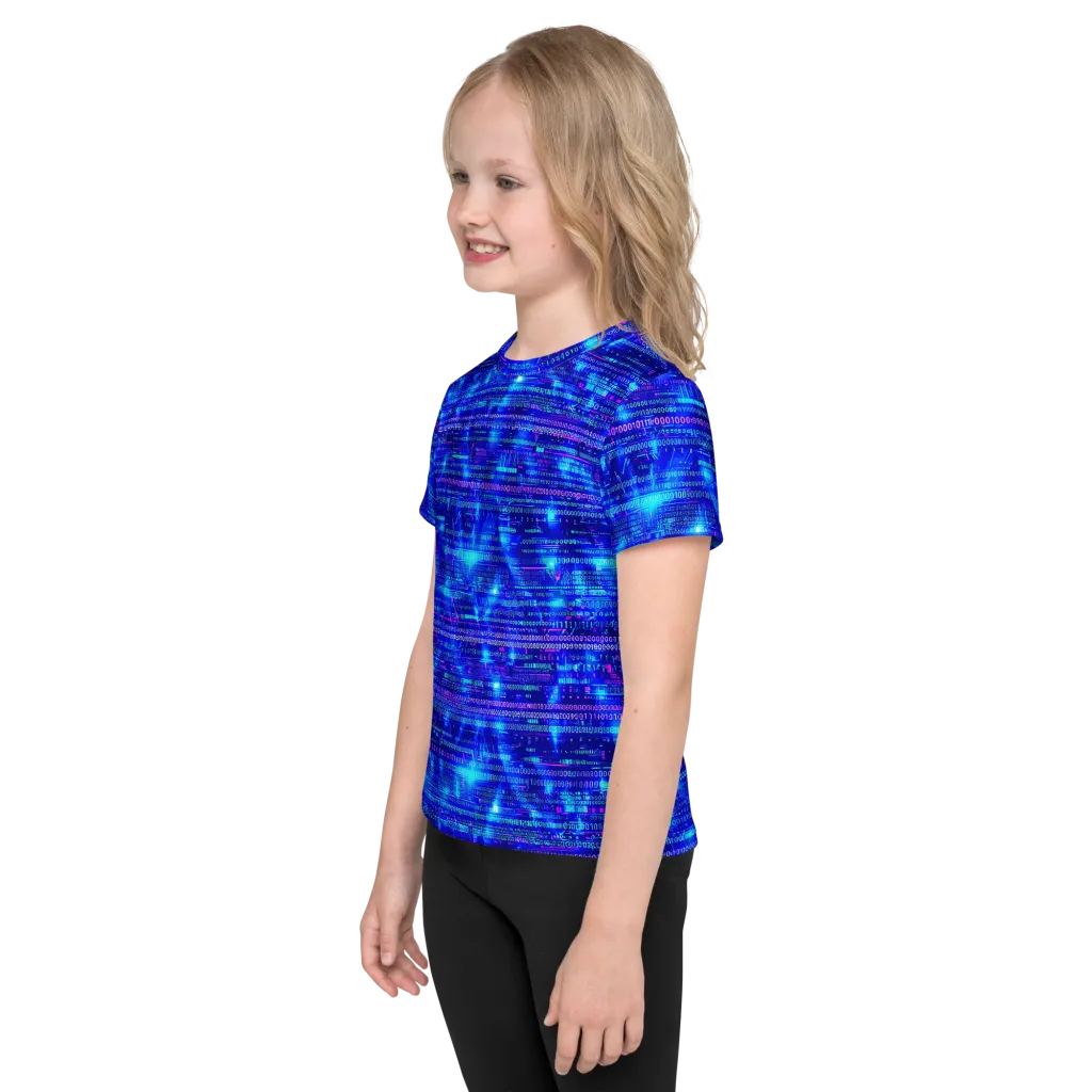 Neon Cipher on Kids Crew Neck T-Shirt — Left