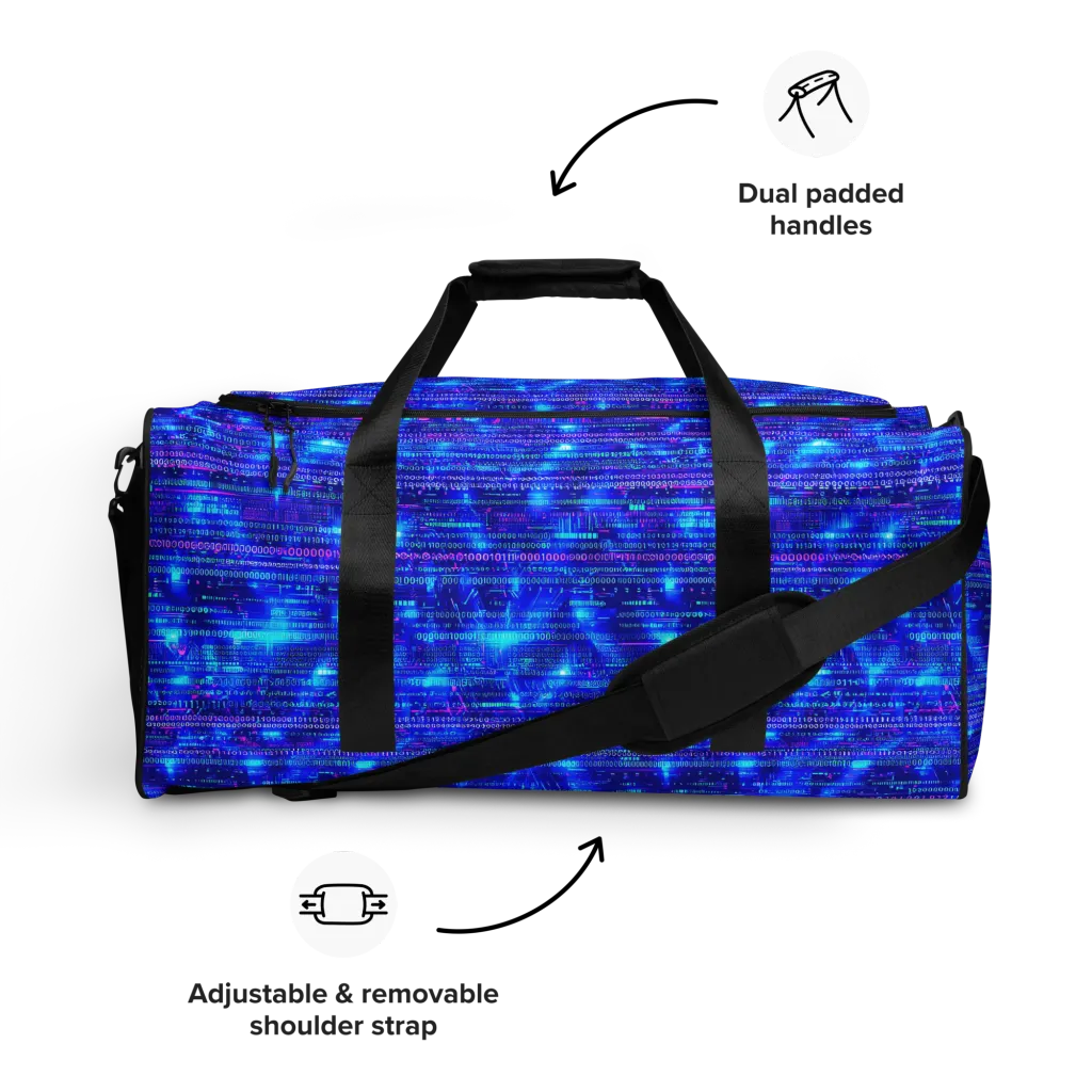 Neon Cipher on Duffle Bag — Front