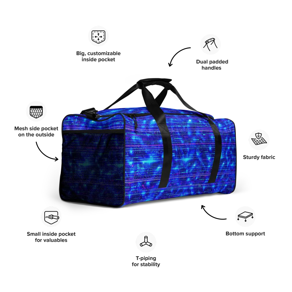 Neon Cipher on Duffle Bag — Right Front