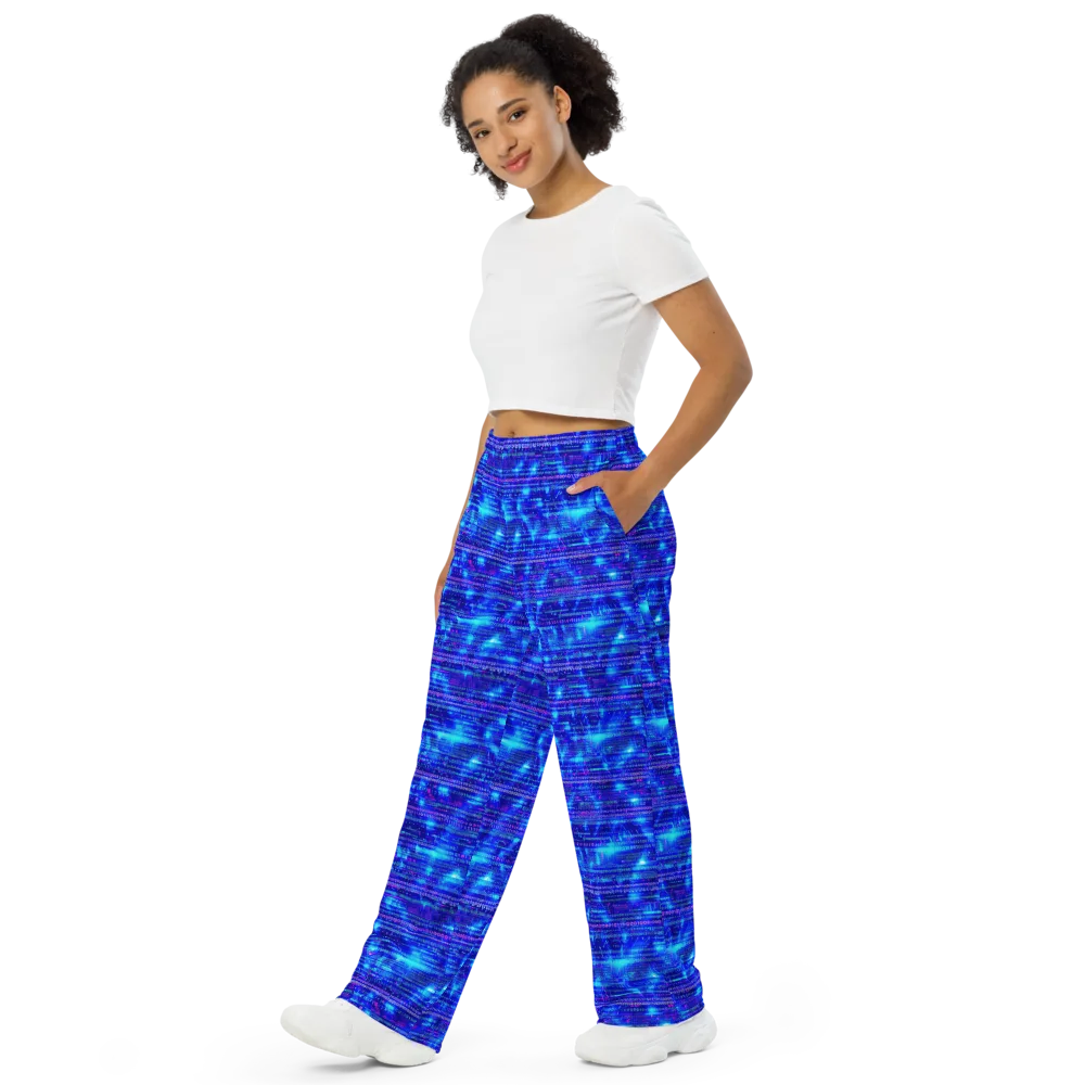 Neon Cipher on Wide-Leg Pants — Left Front