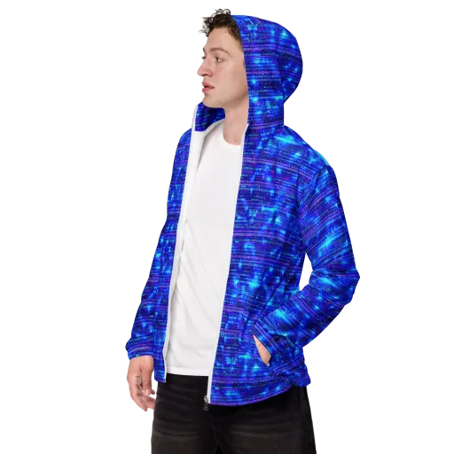 Neon Cipher on a Men's Windbreaker