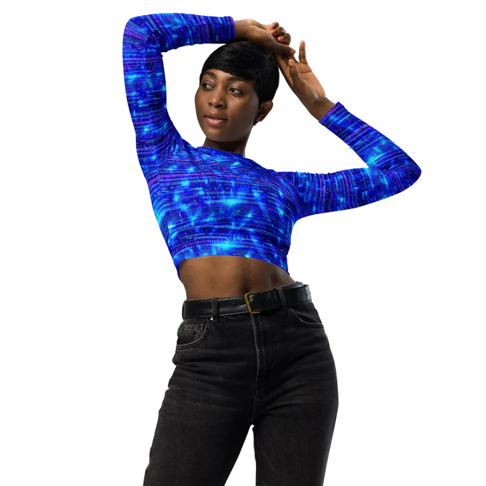 Neon Cipher on Long Sleeve Crop Top — Front
