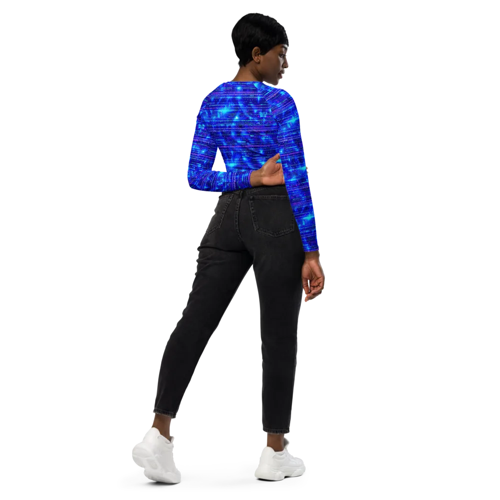 Neon Cipher on Long Sleeve Crop Top — Right Back