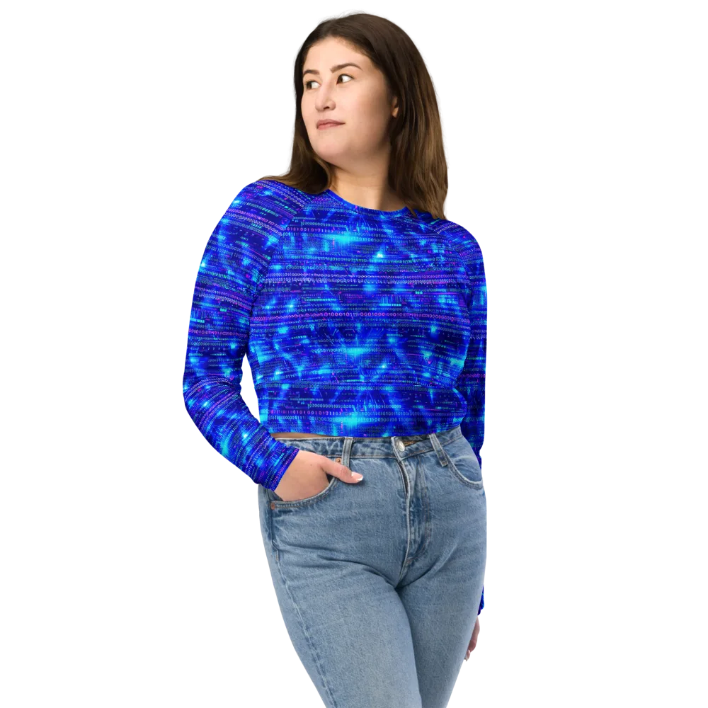 Neon Cipher on Long Sleeve Crop Top — Front