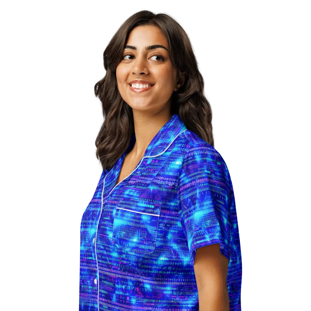 Neon Cipher on Women's Short Sleeve Pajama Top — Left Front