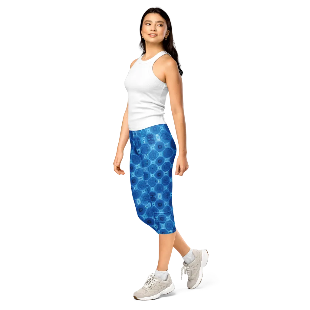 Cobalt Circuit on Capri Leggings — Left Front