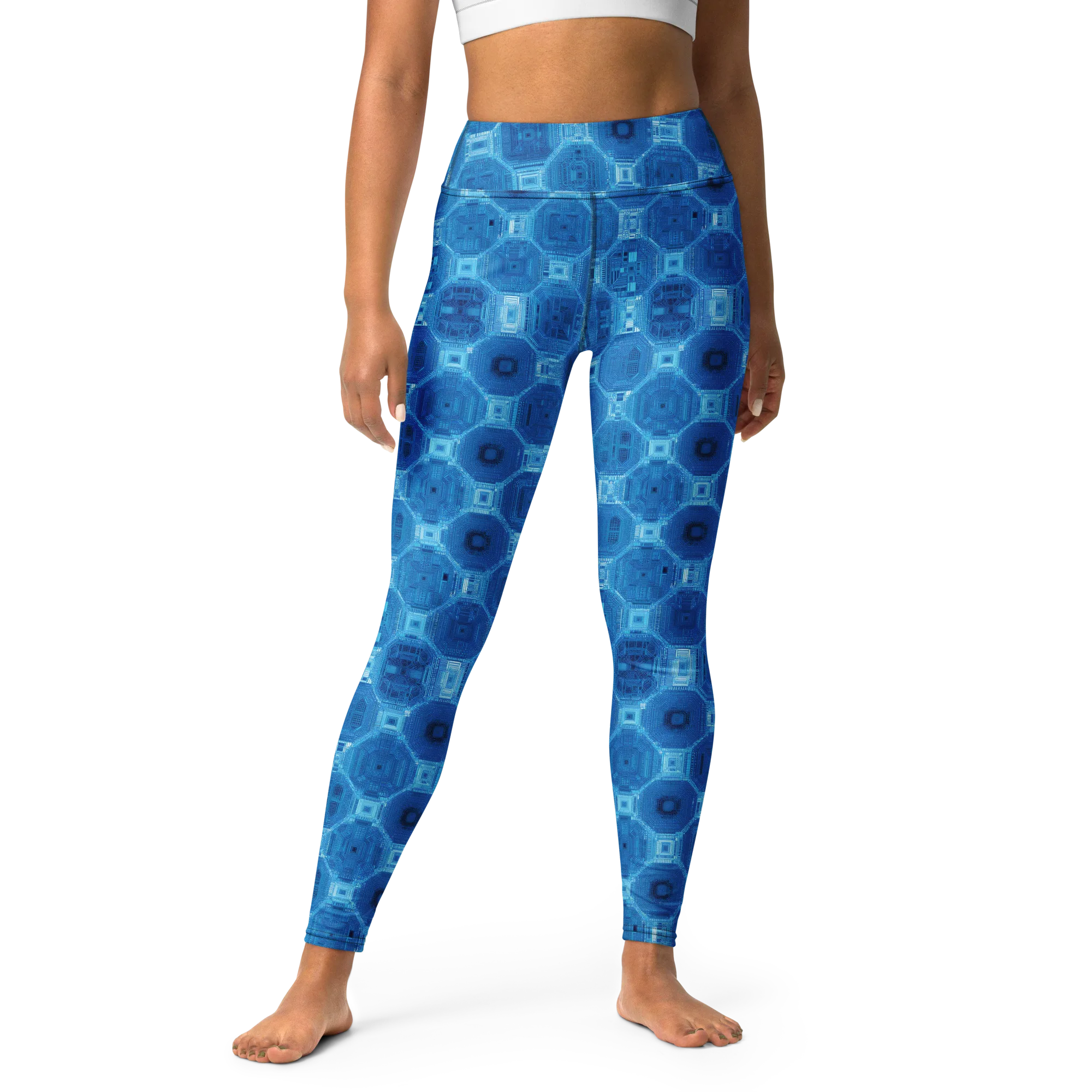 Cobalt Circuit on Yoga Leggings — Front