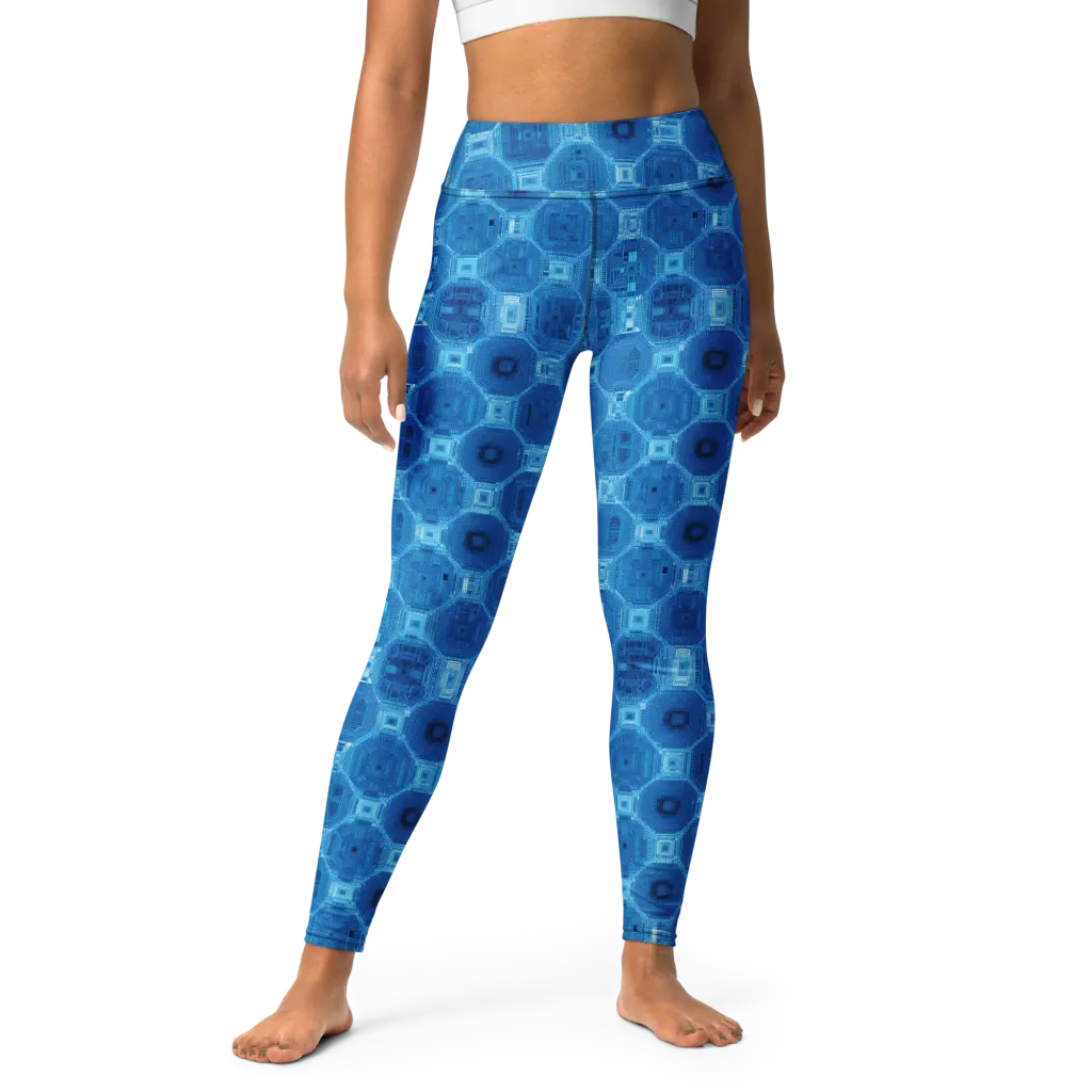 Cobalt Circuit on Yoga Leggings — Front