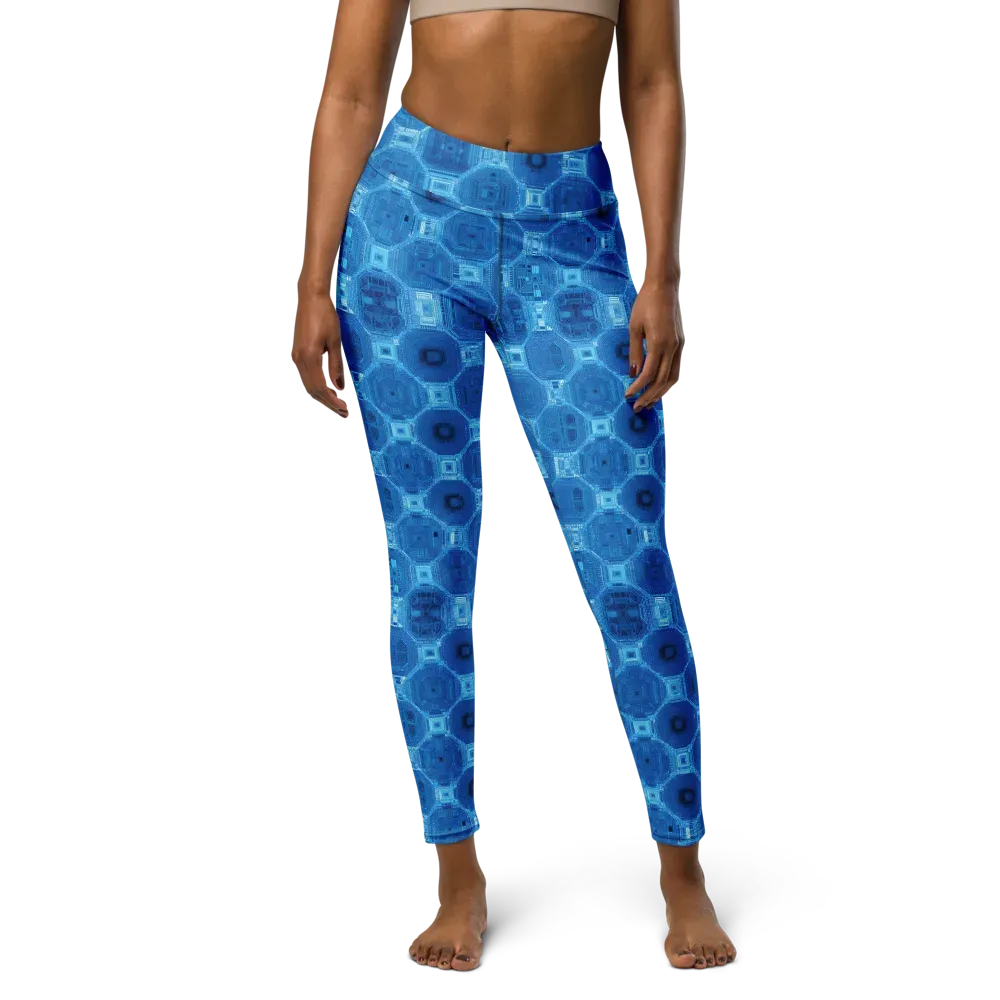 Cobalt Circuit on Yoga Leggings — Front